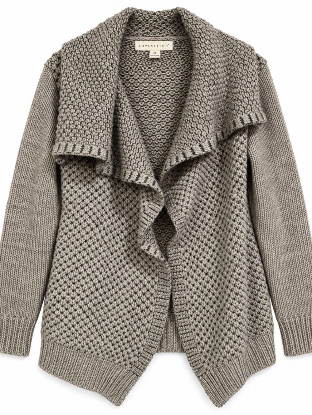 LOVESTITCH M Gray Wool Blend Chunky Knit Draped Cardigan Sweater